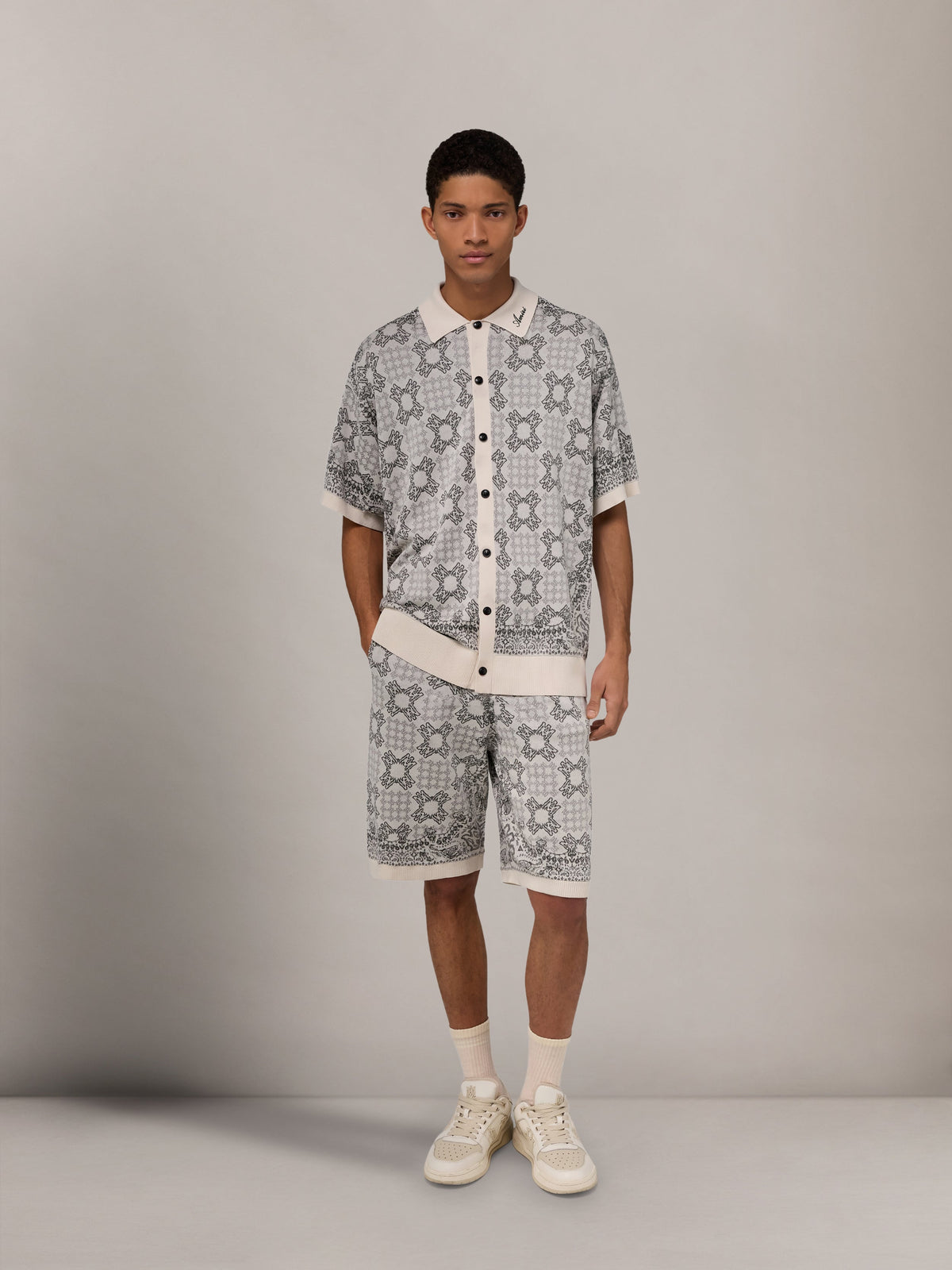 MA QUAD CHECK MESH KNIT SHIRT - Alabaster