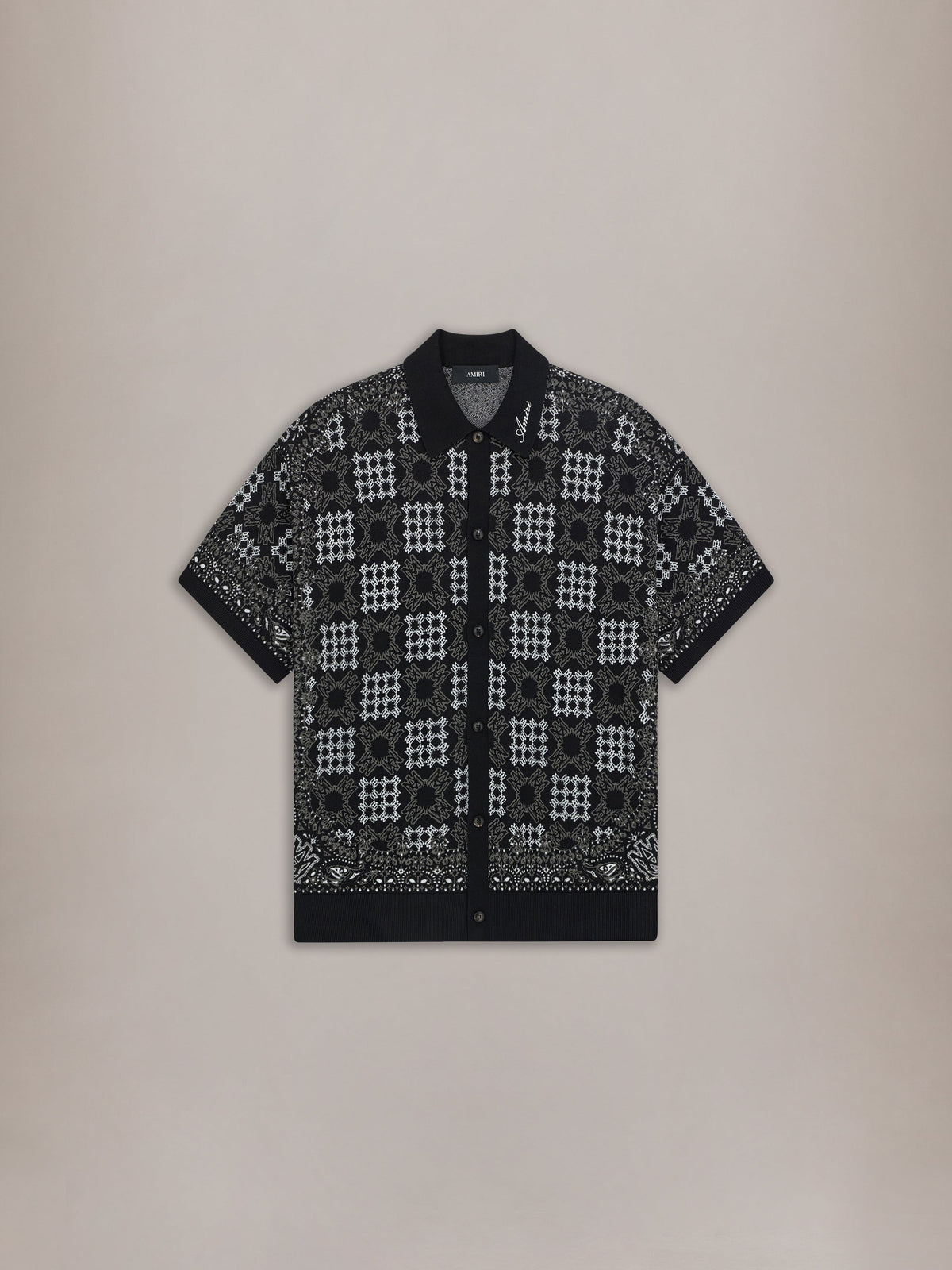 MA QUAD CHECK MESH KNIT SHIRT - Black