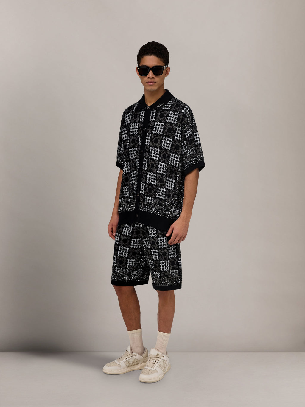 MA QUAD CHECK MESH KNIT SHIRT - Black