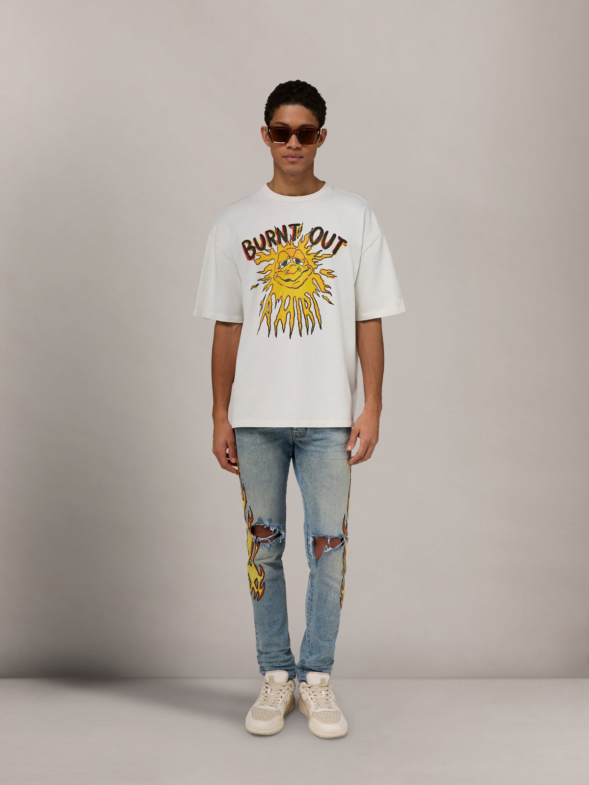 FLAMES EMB SKINNY JEAN - Ash Indigo