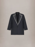 EMBELLISHED LAPEL SINGLE-BREASTED BLAZER - BLACK