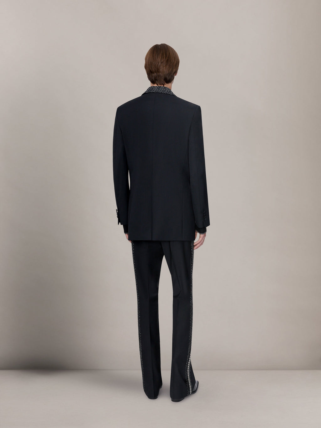 EMBELLISHED LAPEL SINGLE-BREASTED BLAZER - BLACK