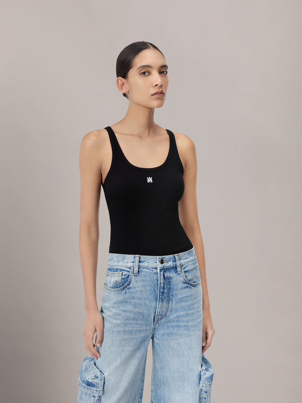 WOMEN - WOMEN'S MA EMBROIDERED RIBBED TANK - Black