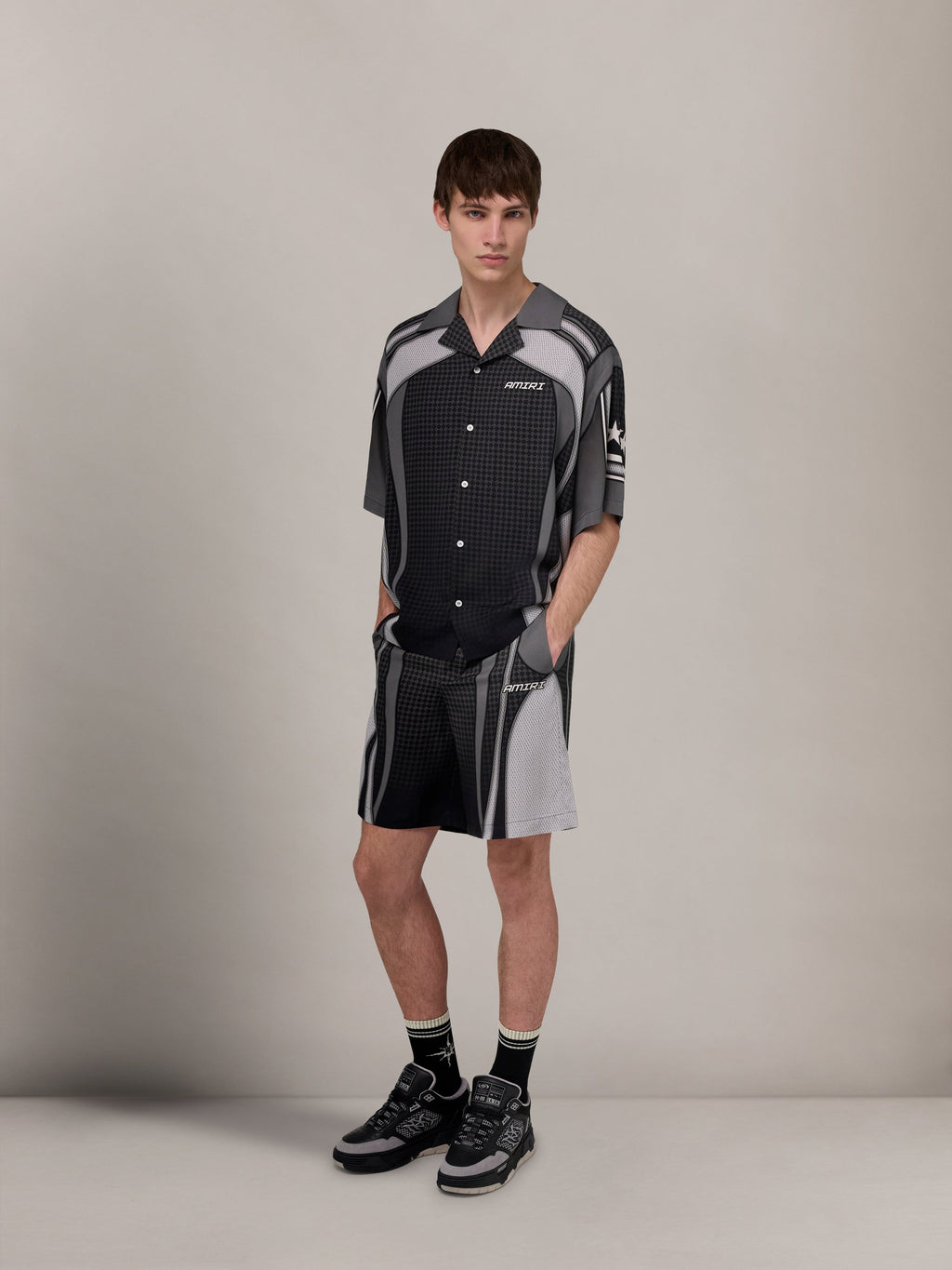 SPORT PANEL OVERSIZED CAMP SHIRT - Black