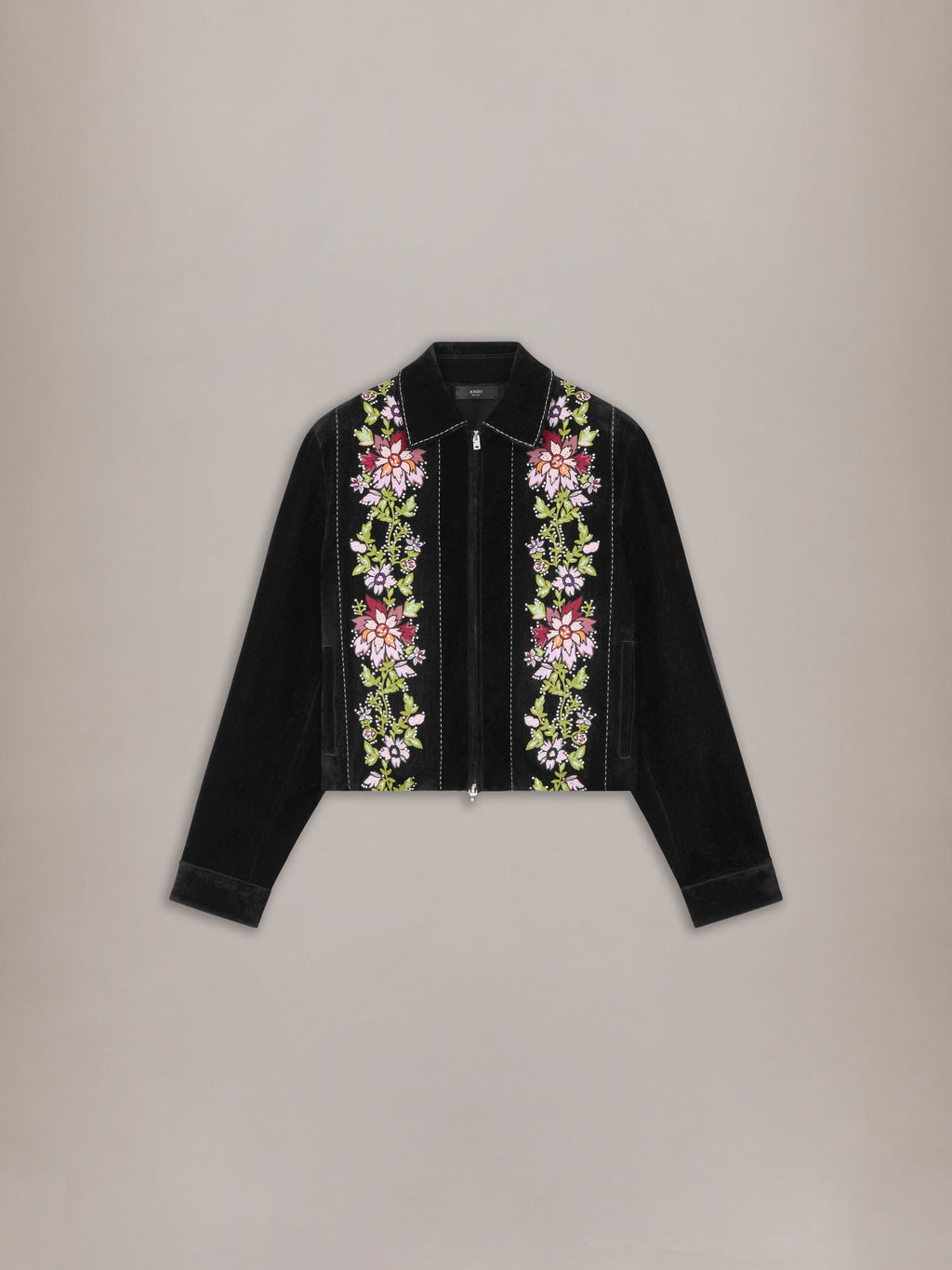 FLORAL FLOCK EMBELLISHED BLOUSON - Black
