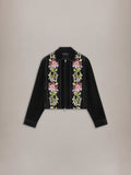 FLORAL FLOCK EMBELLISHED BLOUSON - Black