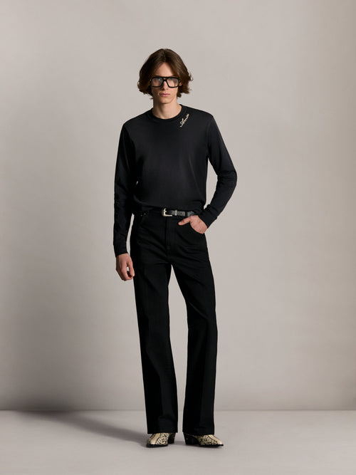 AMIRI SCRIPT OVERSIZED LONG SLEEVE TEE - Black