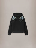 FLORAL EMBROIDERED HOODIE - Black