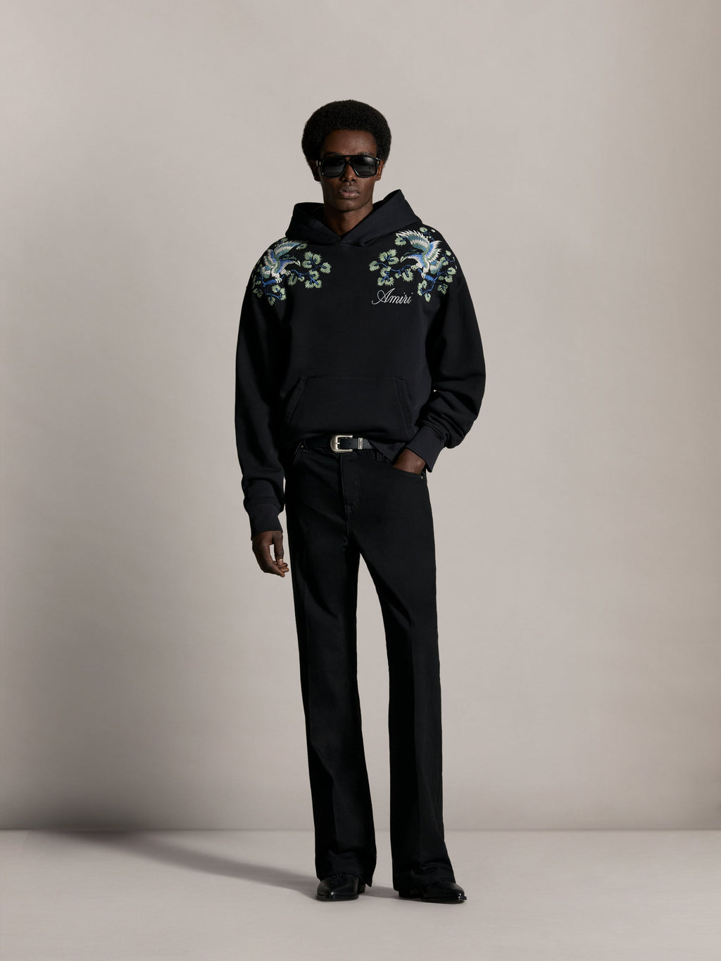 FLORAL EMBROIDERED HOODIE - Black