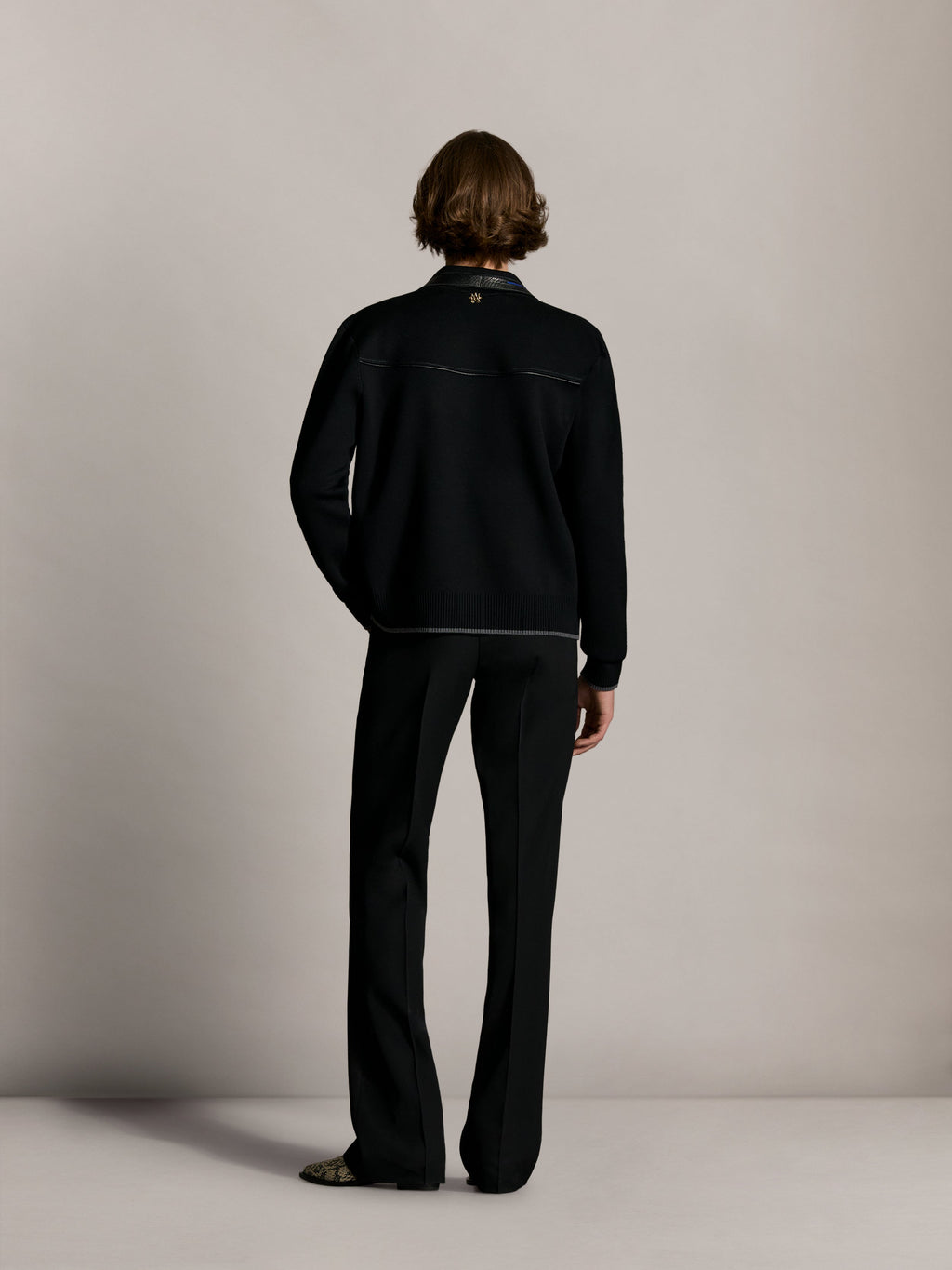 LEATHER TRIM ZIPPED BLOUSON - Black