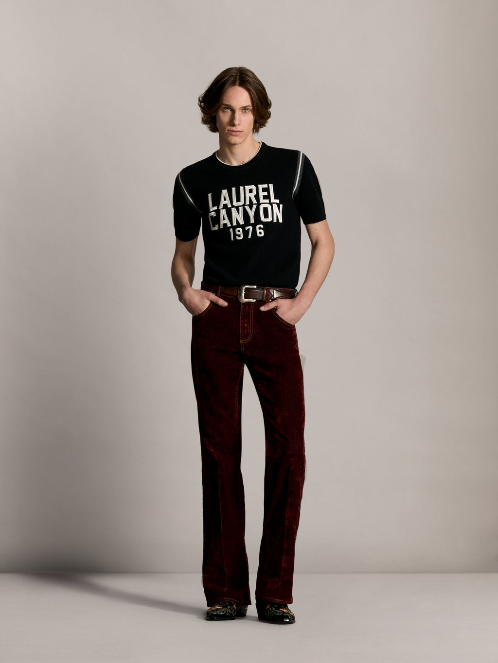 VINTAGE CUT FLOCK DENIM JEAN - Brick