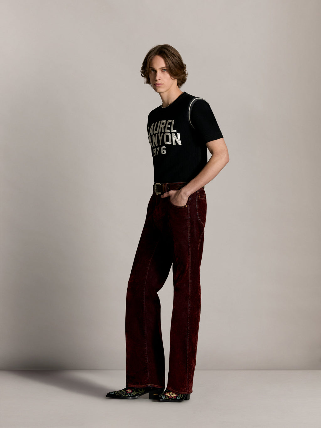 VINTAGE CUT FLOCK DENIM JEAN - Brick