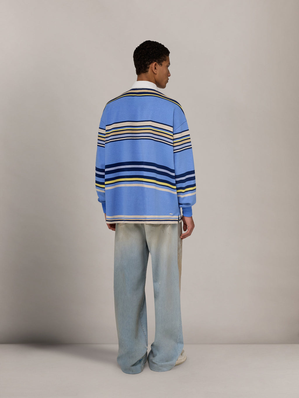 STRIPED OVERSIZED LONG SLEEVE POLO - Blue