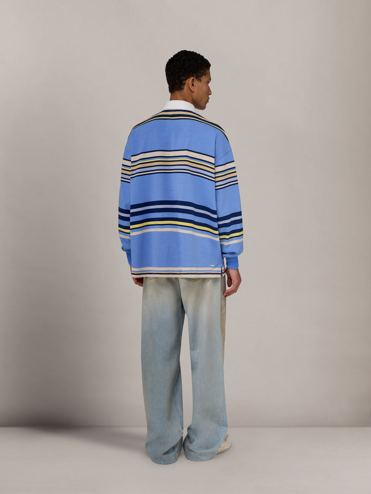 STRIPED OVERSIZED LONG SLEEVE POLO - Blue
