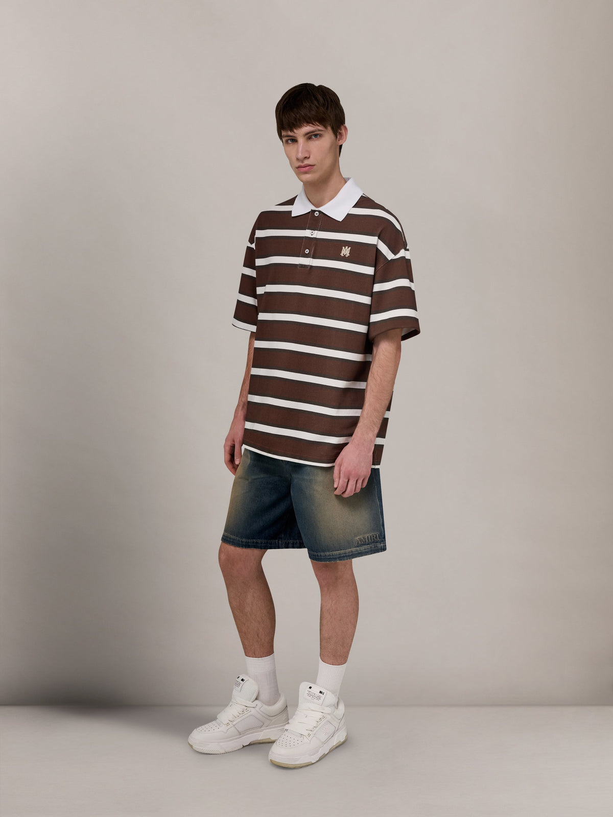 MA STRIPED OVERSIZED POLO - Tobacco